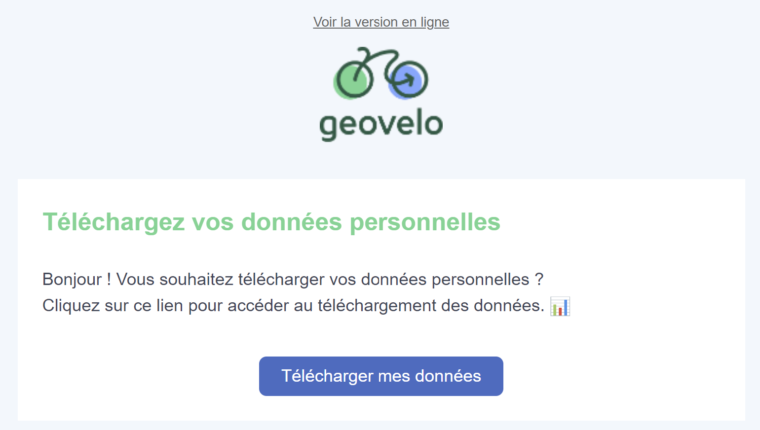 Capture d'écran du mail Géovélo permetant de télécharger ses données